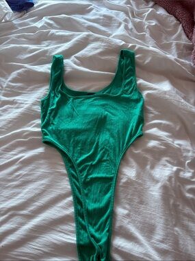 Green Ribbed One-Piece Bodysuit